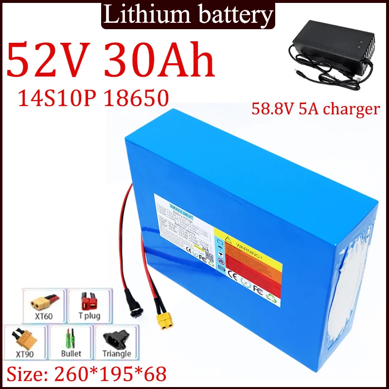 18650-14S10P 52V 30Ah Li-ion Battery Pack Built-in High Power BMS for 48V 0-1200W power tools, backup Battery+58.8V 5A charger