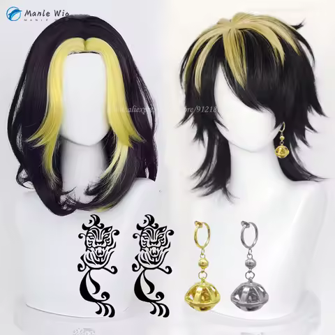 2 Styles Anime Hanemiya Kazutora Cosplay Wig Yellow Black Short Wigs Heat Resistant Synthetic Hair Halloween Wigs + Wig Cap
