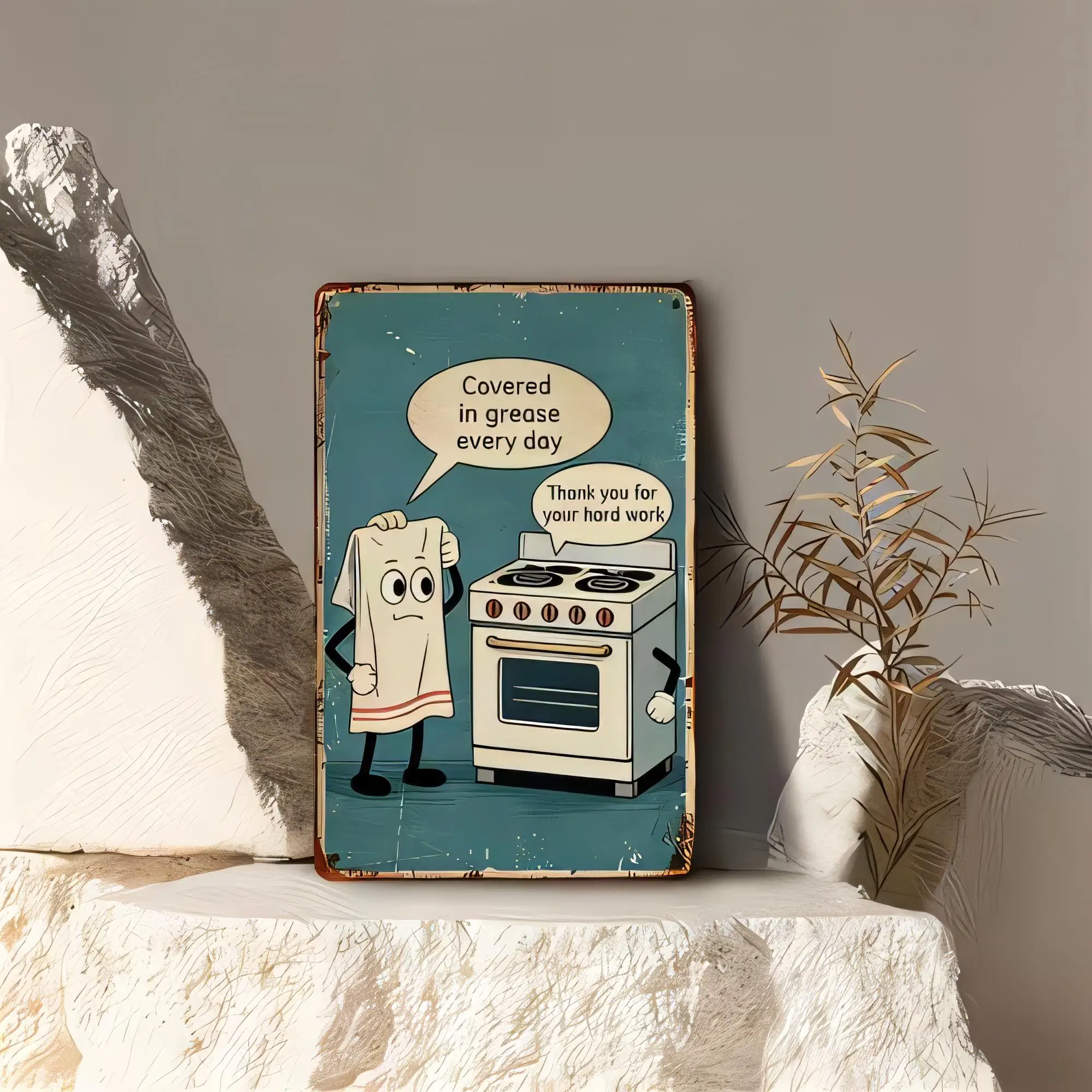 Tin Sign Covered in Grease Every Day Funny Kitchen Quote Metal Wall Art Decor Thank You for Your Work Retro Vintage Plaque for H