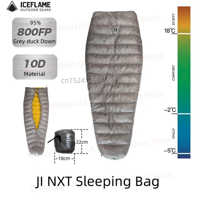 Ice Flame JI NXT 800FP Mummy Bottomless Sleeping Bag Outdoor Camping Grey Duck Down Quilt Hiking Water-repellant