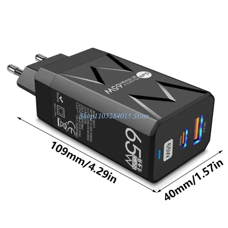 

R6FF 65W USB C Adapter USB C Power Supply Type-C Type-C Double Port Charging Station Block
