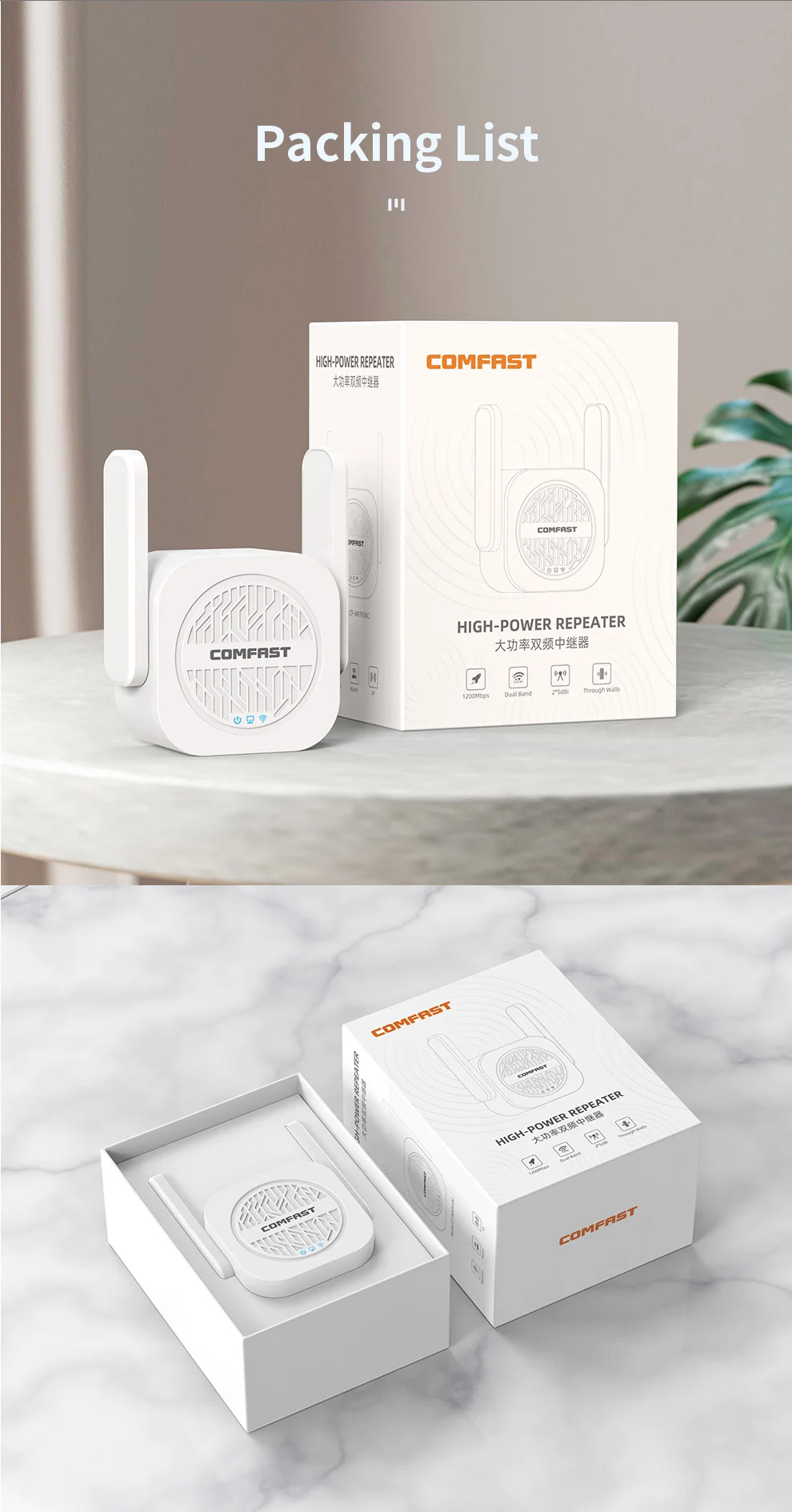 كومفاست AC1200 واي فاي مكرر 1200Mbps Repetidor De Sin 2G 5G Home واي فاي طويل المدى موسع الداعم واي فاي 5dBi هوائي Potente