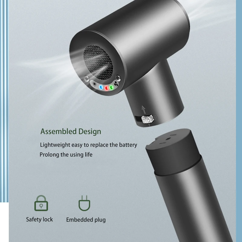 Asciugacapelli portatile wireless con interruttore del vento caldo e freddo Batteria ricaricabile Caricatore USB per attrezzature per animali domestici da viaggio a casa