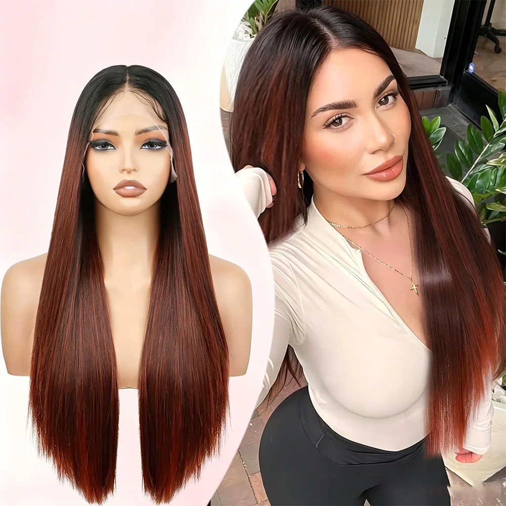 13×4×1 Lace Synthetic Wig, Long Straight Hair Wig, Heat-Resistant Synthetic Lace Wig with Middle Parting, Suitable for Women's Daily Wear