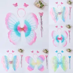 3pcs/set Princess Costume Fairy Wings Sets Party Props Dressing Up Butterfly Fairy DIY Wand Headband Angel Wings Girls Kids