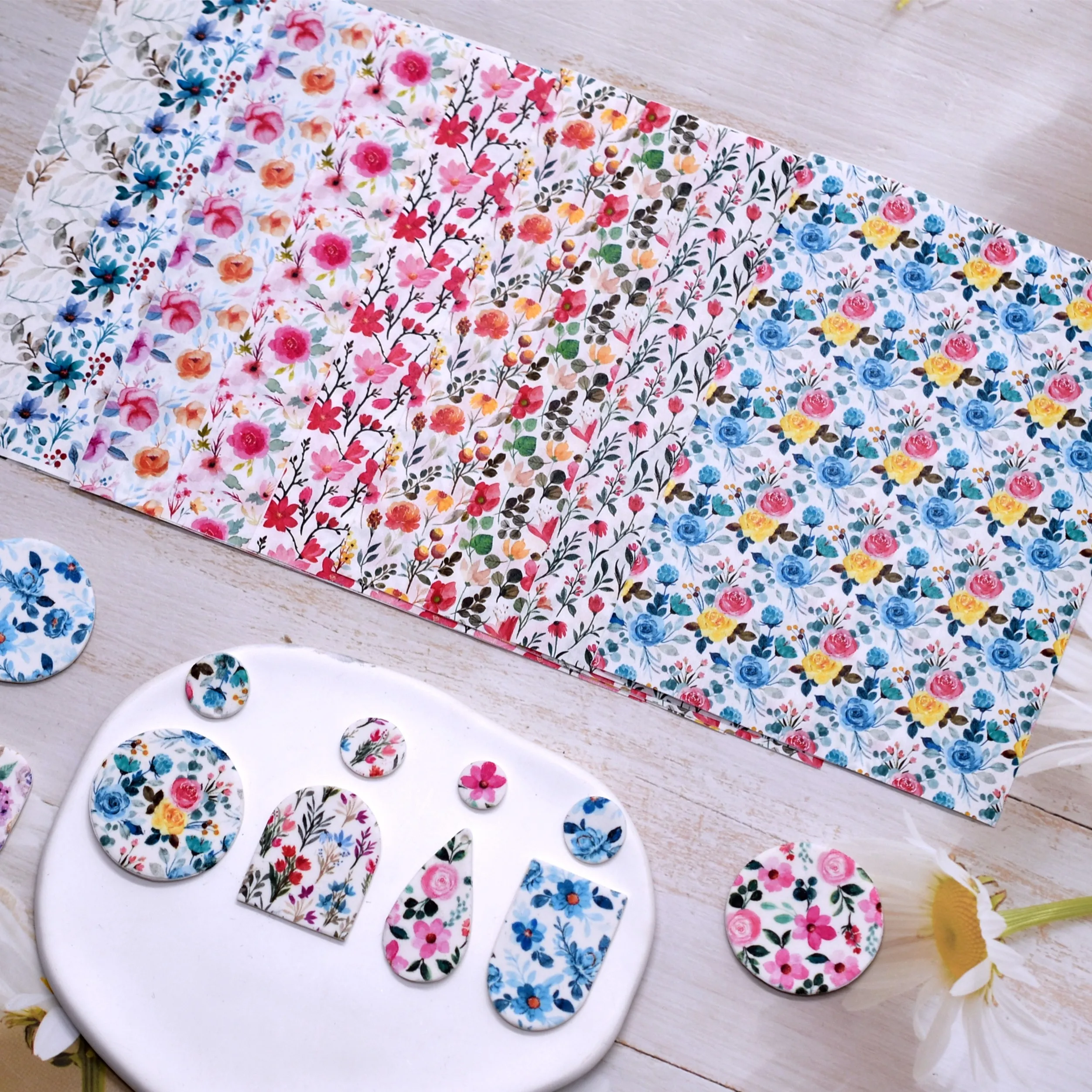 SNASAN Polymer Clay Color Flowers Watercolor Transfer Paper Soft Pottery Ornament Pendants Eearrings Jewelry Making Materials