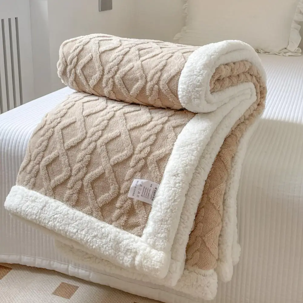 Cashmere Blanket Cozy Winter Blanket with Double-sided Fluff Plush 3d Jacquard Design for Office Home Bed Sofa for Dormitory