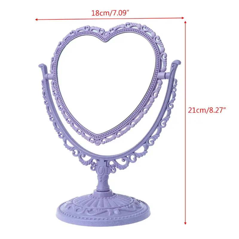 GU281  2Sides Heart-shaped Makeup Mirror Rotatable Stand Table Compact Mirror Dresser U2JD