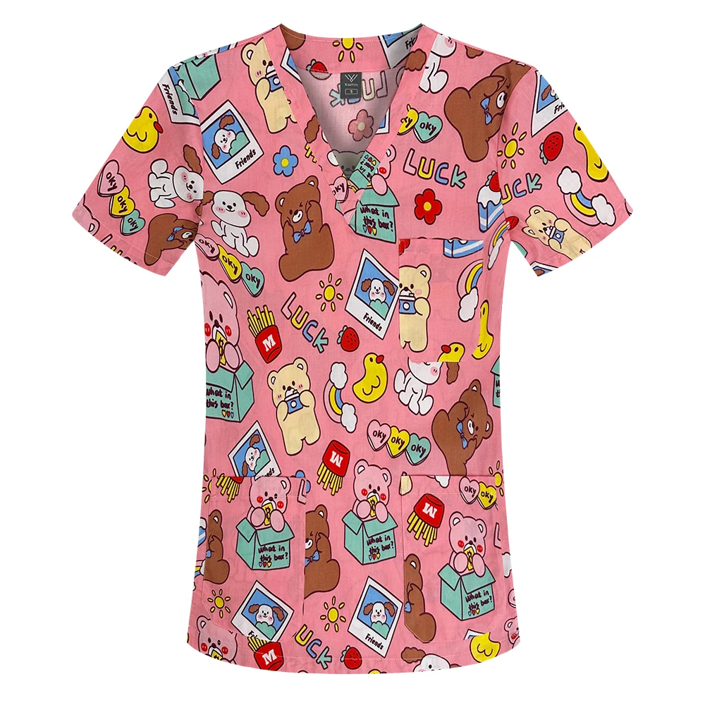 

100% Cotton Cartoon Unisex Scrubs Doctor Clothe Dental Hospital Breathable Beauty Solon Medical Surgical Nursing Work Tops