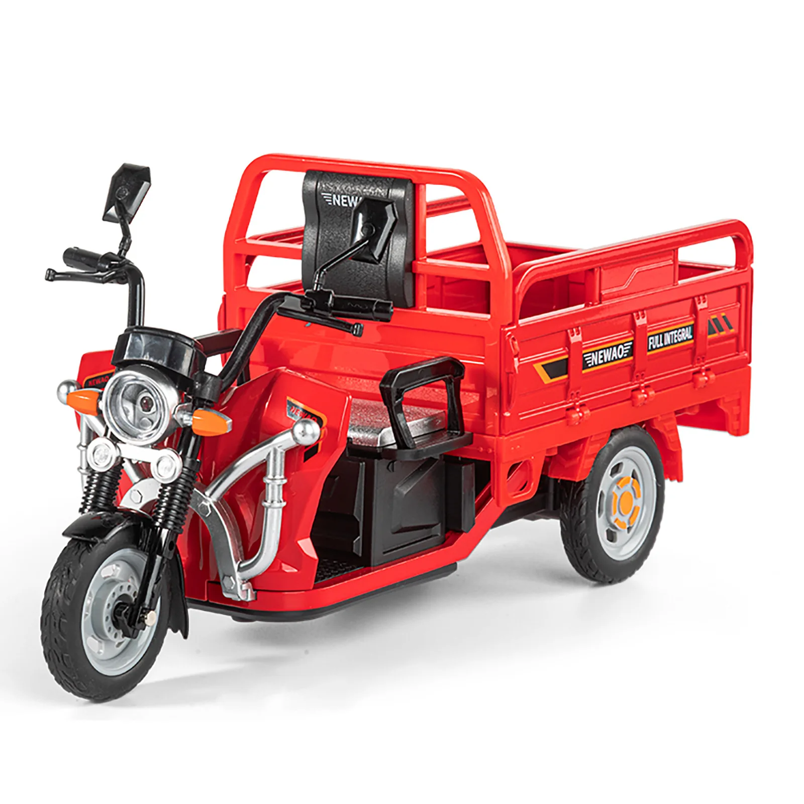 Tricycle électrique en alliage 1:12, modèle de voiture, jouets moulés sous pression, roue avant de moto, son de direction, lumière, véhicule de traction pour garçon, jouet de collection