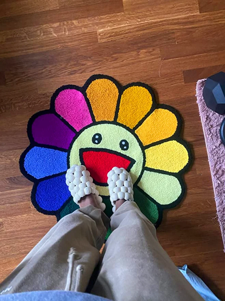 handmade-embroidery-sunflower-shaped-carpet-for-living-room-and-bedroom-korean-style-floral-pattern-polyester-fiber-floor-mat