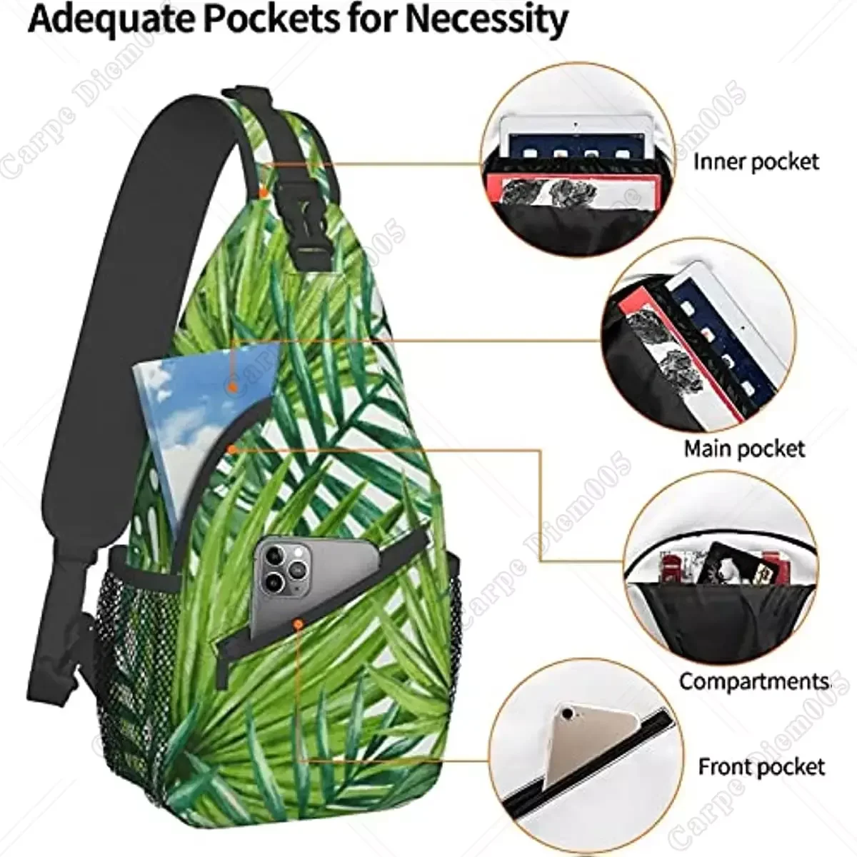 Cherry Blossom Crossbody Rope Triangle Rucksack Canfeng Sling Backpacks Travel Hiking Daypack Rope Crossbody Shoulder Bag