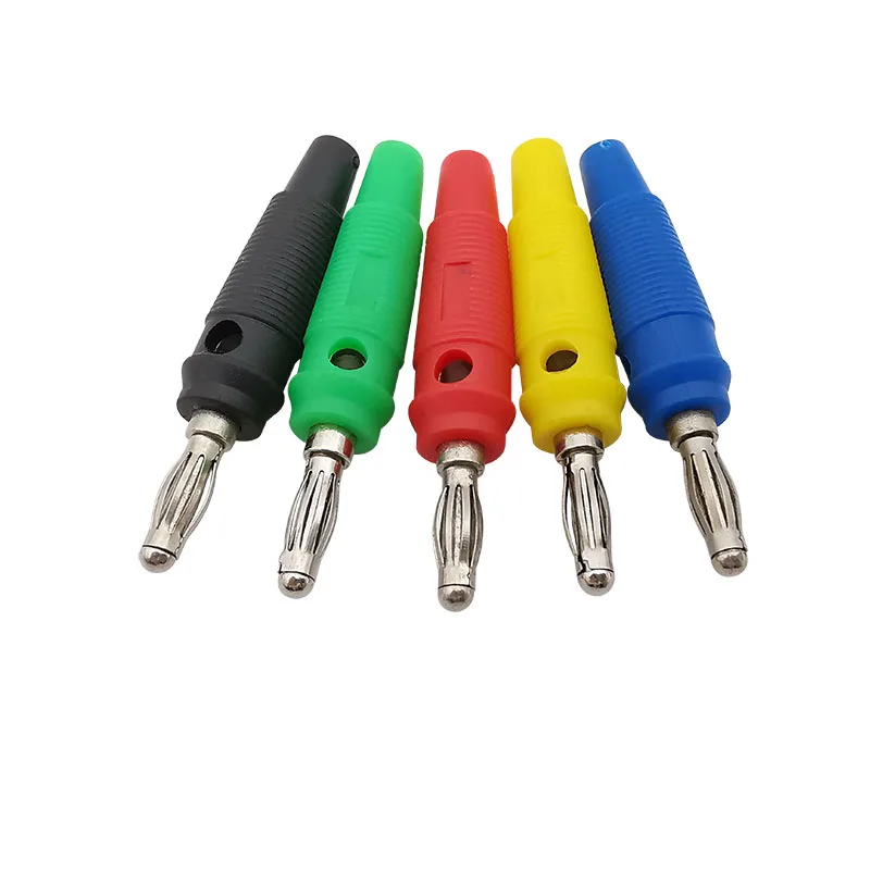 10Pcs Side Stackable 4mm Banana Plug Connector Solderless 4mm Banana Test Plugs Connectors Red / Green / Blue / Yellow / Black