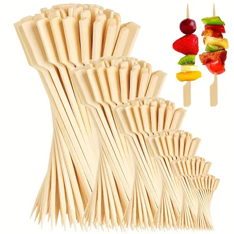 100Pcs Bamboo Sticks Disposable Natural Bamboo Skewers BBQ Barbecue Sticks for Kabob Fruit Cocktail Camping Party Barbecue Tools