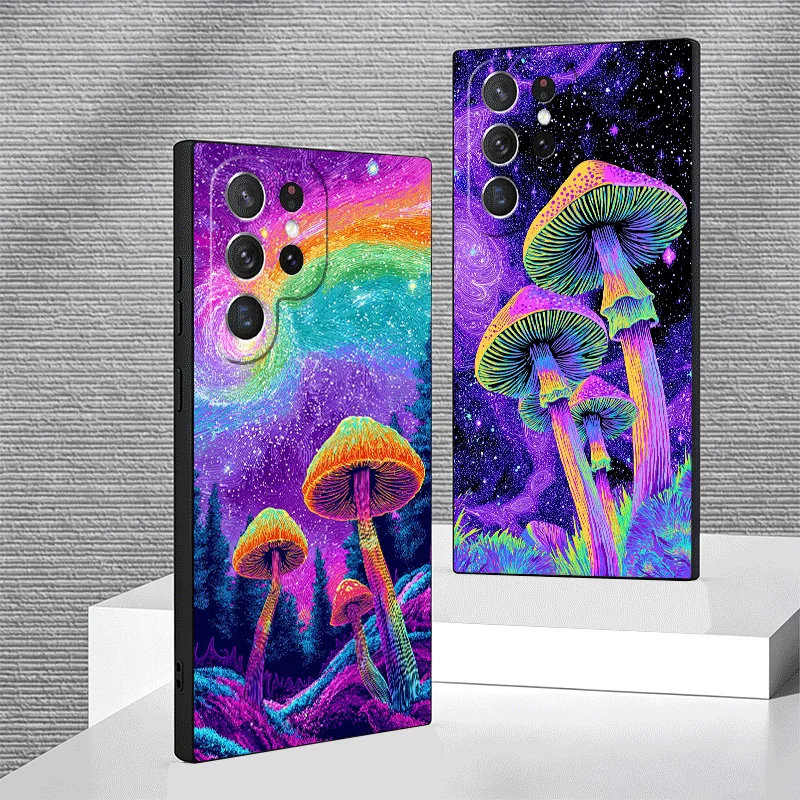 Soft Phone Case For Samsung Galaxy S24 S25 S26 Ultra Weird Psychedelic Mushroom S23 S22 Plus S21 FE S20 + Edge Black Cover Shell