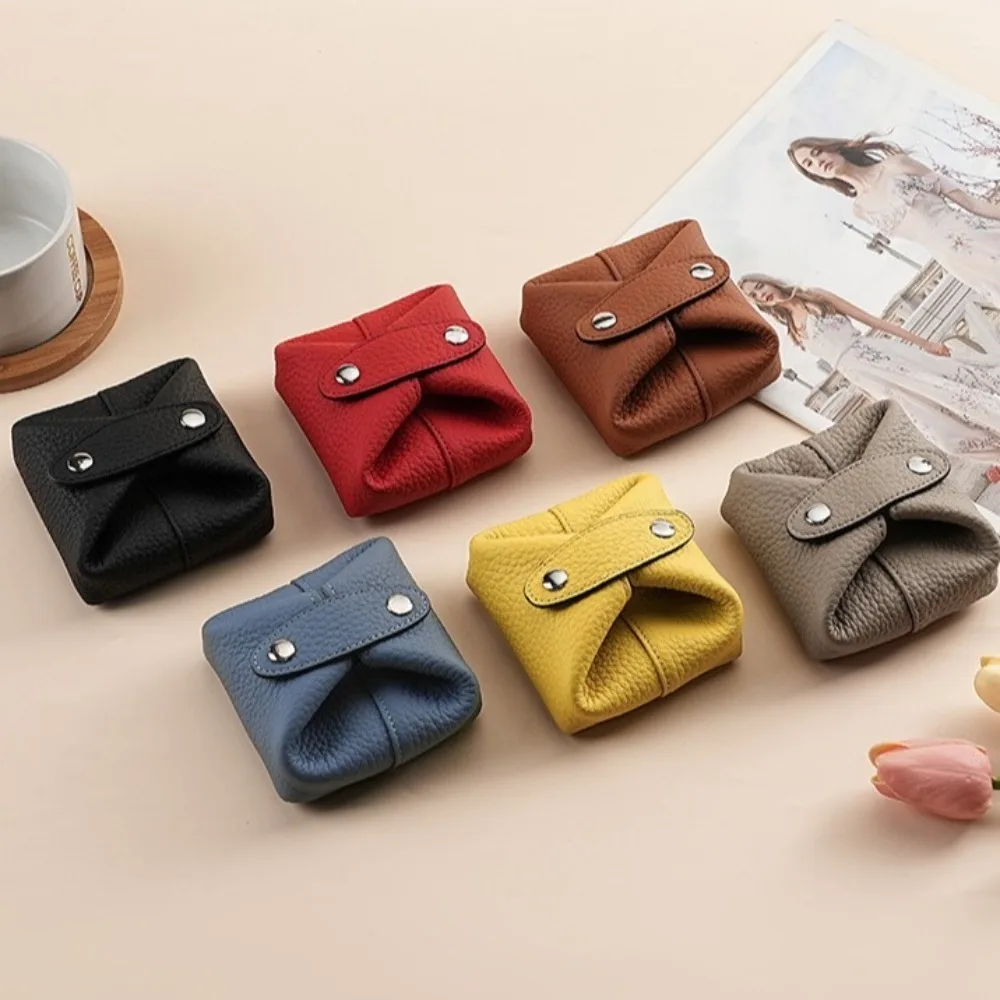 Solid Color Cowhide Coin Purse Korean Style Multi-function Coin Purse Mini Cosmetic Bag Car Key Storage Small Earphone Bag