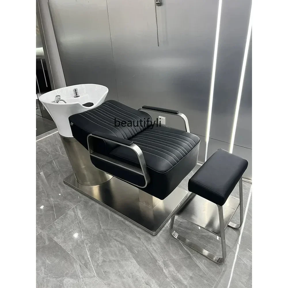 

Barber Shop Shampoo Chair Hair Salon Punch Bed Stainless Lying Half Steel Ceramic Basin Flush