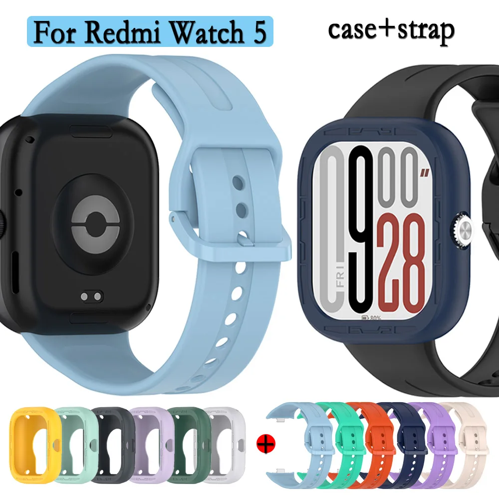 For Redmi Watch 5 Silicone Strap Same Color Buckle Watchbands + Watch Case Adjustable Single Color Wristband For Redmi Watch 5