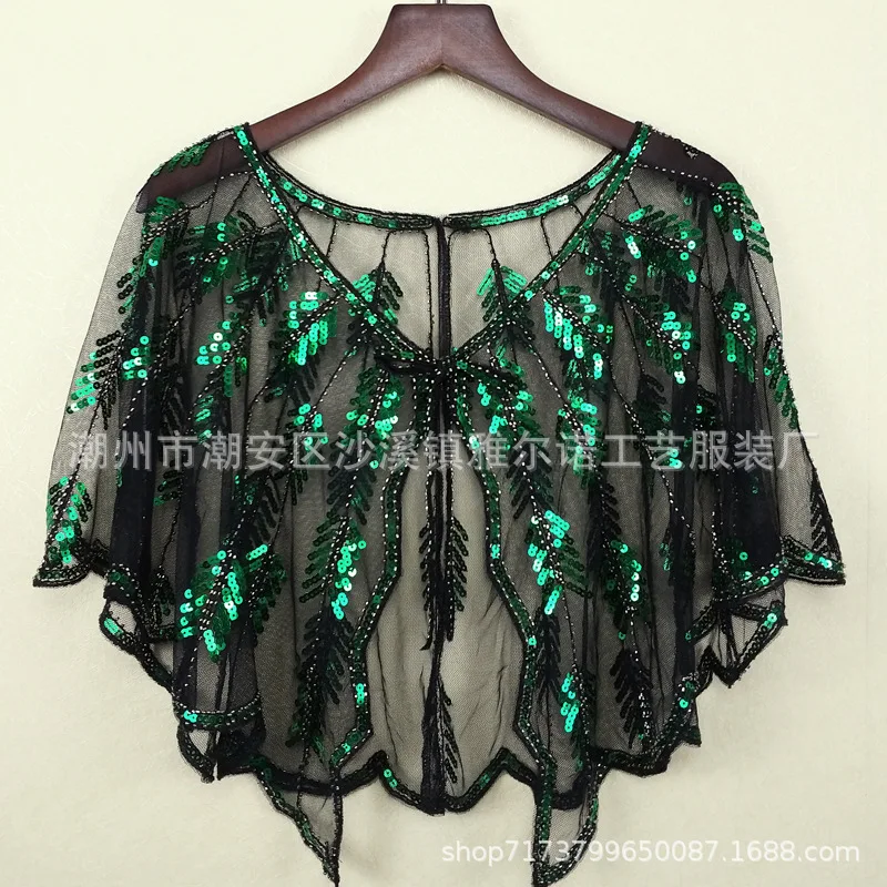 1920s Retro Lace Sequin Beaded Cape Evening Dresses for Women Long Elegant Formal Party Gowns