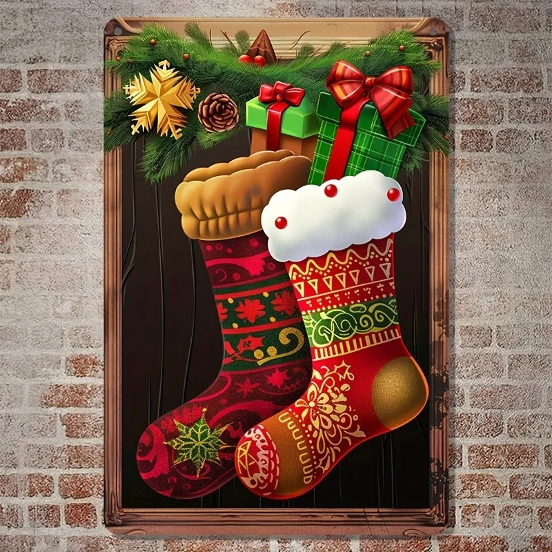 

Christmas Socks Metal Wall Sign, Aluminum Decor for Home, Living Room, Farmhouse, Bar & Restaurant, Decorative Wall Poster