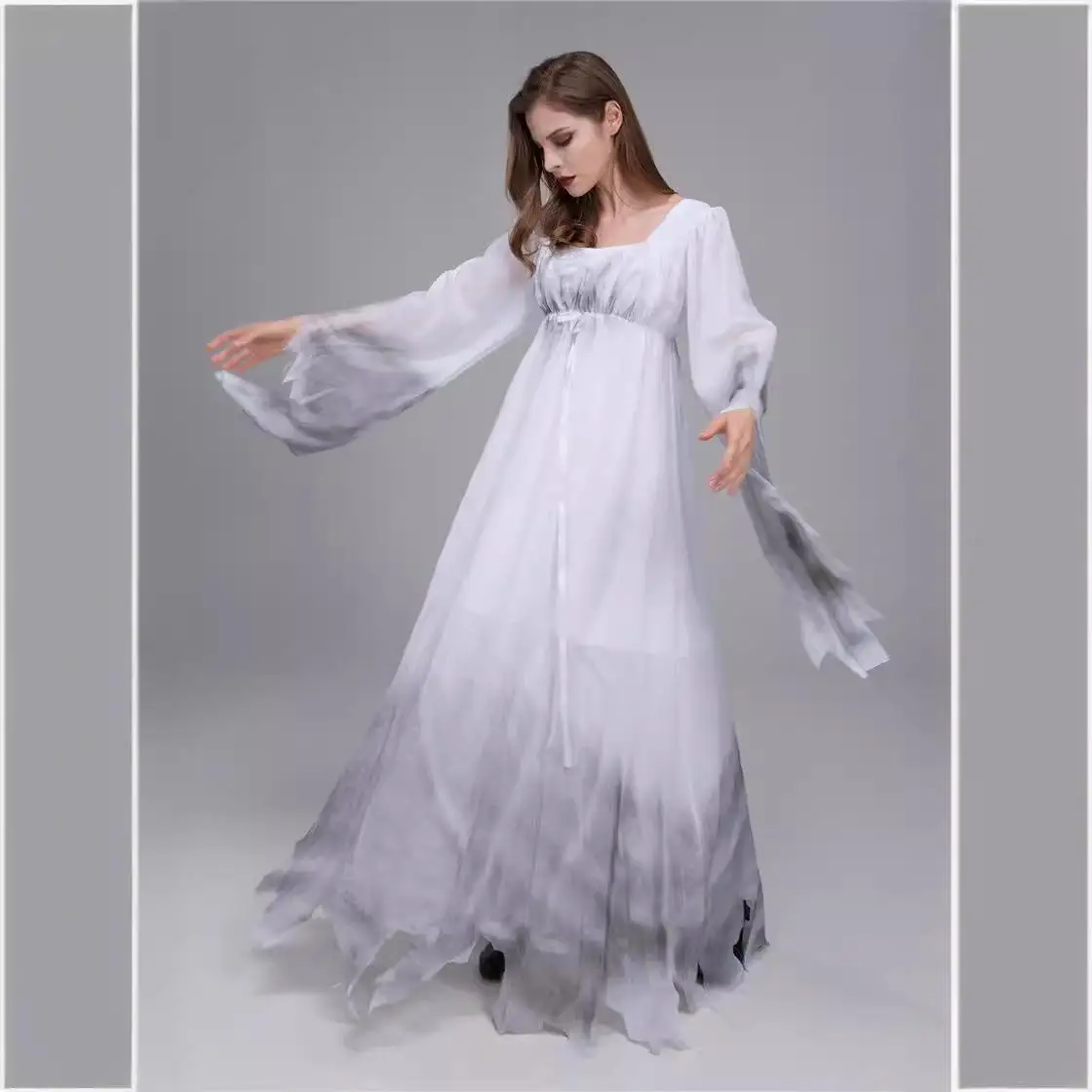 أزياء الهالوين الاسمية لفة بلانج الأبيض شبح العروس مرحلة الأداء الملابس تأثيري يتوهم الدكتور المرأة العرقية... #3