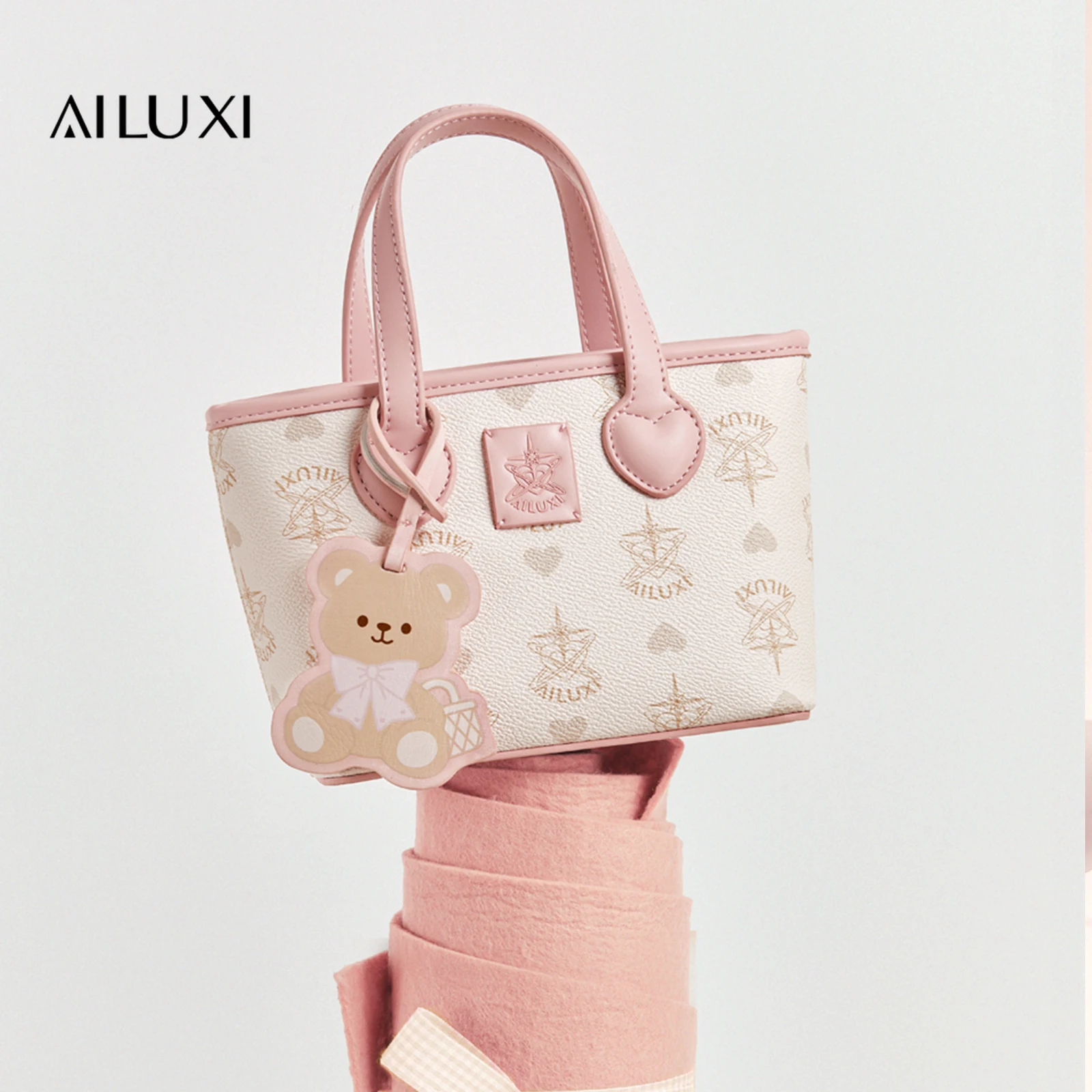 

AILUXI Women Handbag with Cute Bear Pendent Pink Back To School Girl Birthday Gift Original Designer Brand Shoulder Crossbody