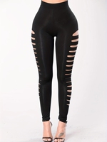 New Spring And Autumn Women Fashion Black Tight Nine-point Pants With Side Holes Gaiters Women's Elastic Side Holes Leggings