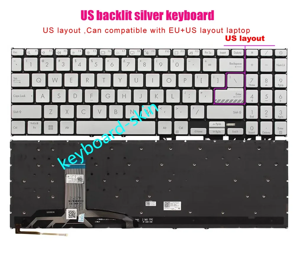 New Silver US backlit Keyboard for ASUS VivoBook X1502 M1502 D1502 F1502 X1503 D1503 M1503 X1504 F1504 X1505 F1505 laptop