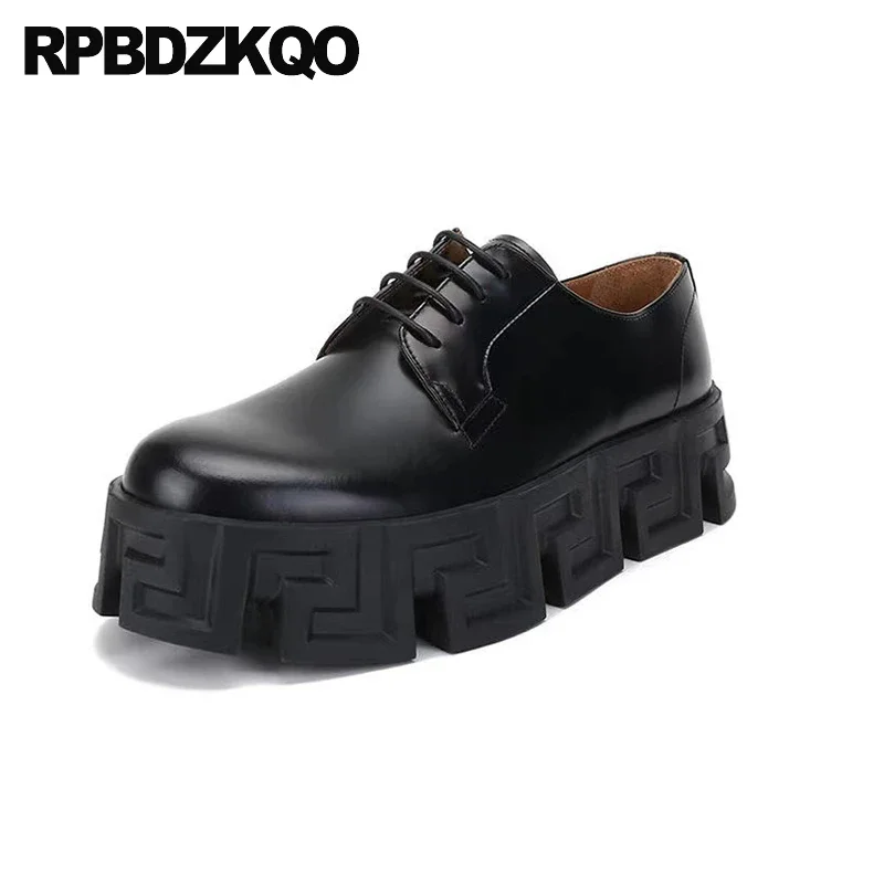 

Lace Up Creepers Derby Oxfords Platform Brand Round Toe Cowhide Flatforms Muffin Shoes Men Thick Sole High Real Leather Harajuku