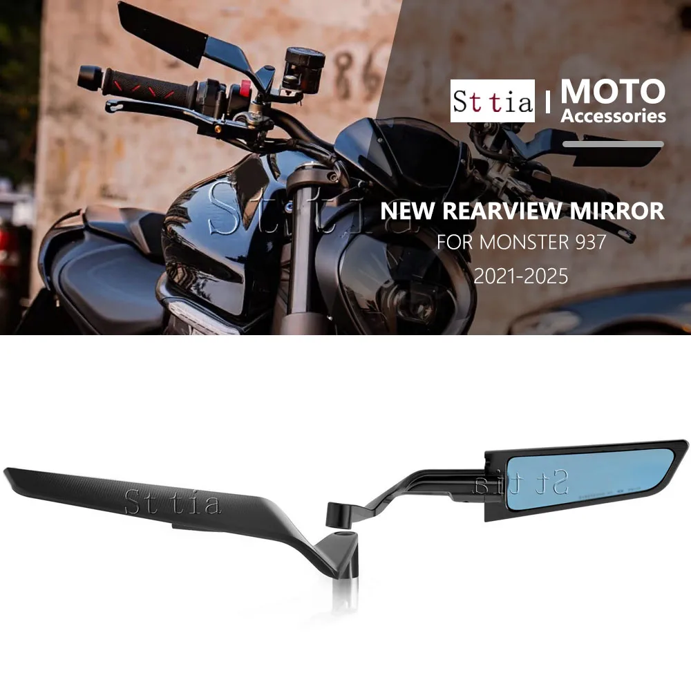 Nuevo Espejo Retrovisor Negro para Motocicleta, Espejos Retrovisores de Aluminio para Ducati Monster 937 SP MONSTER 937 2021-2025, Espejo Tipo Ala