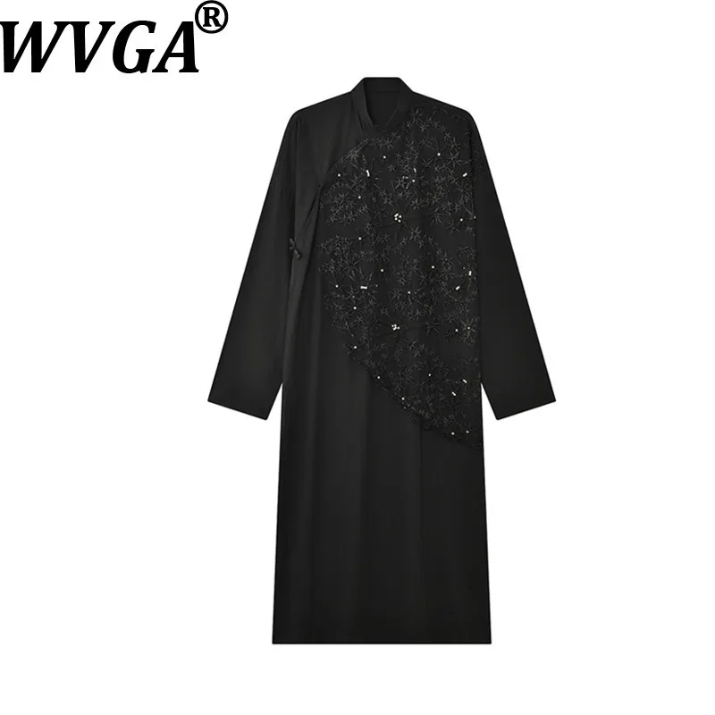 

WVGA Spring Autumn New Men's Tide Chinese Style Casual Loose Long Sleeve Shirt High-End Patchwork Trendy Chic Banquet Ins W10962