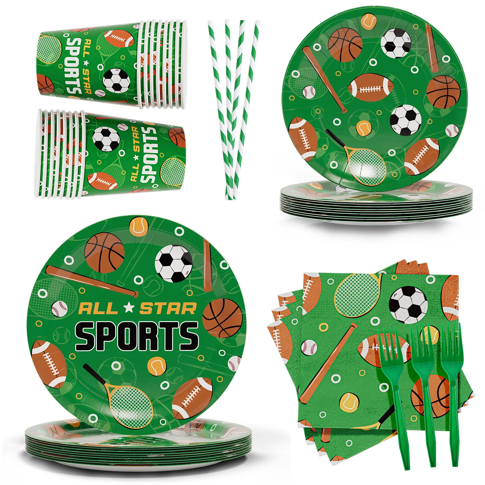 96pcs Football Soccer Theme Disposable Tableware Soccer Party Cups Plates Baby Shower Boys Soccer Theme Birthday Party Supplies