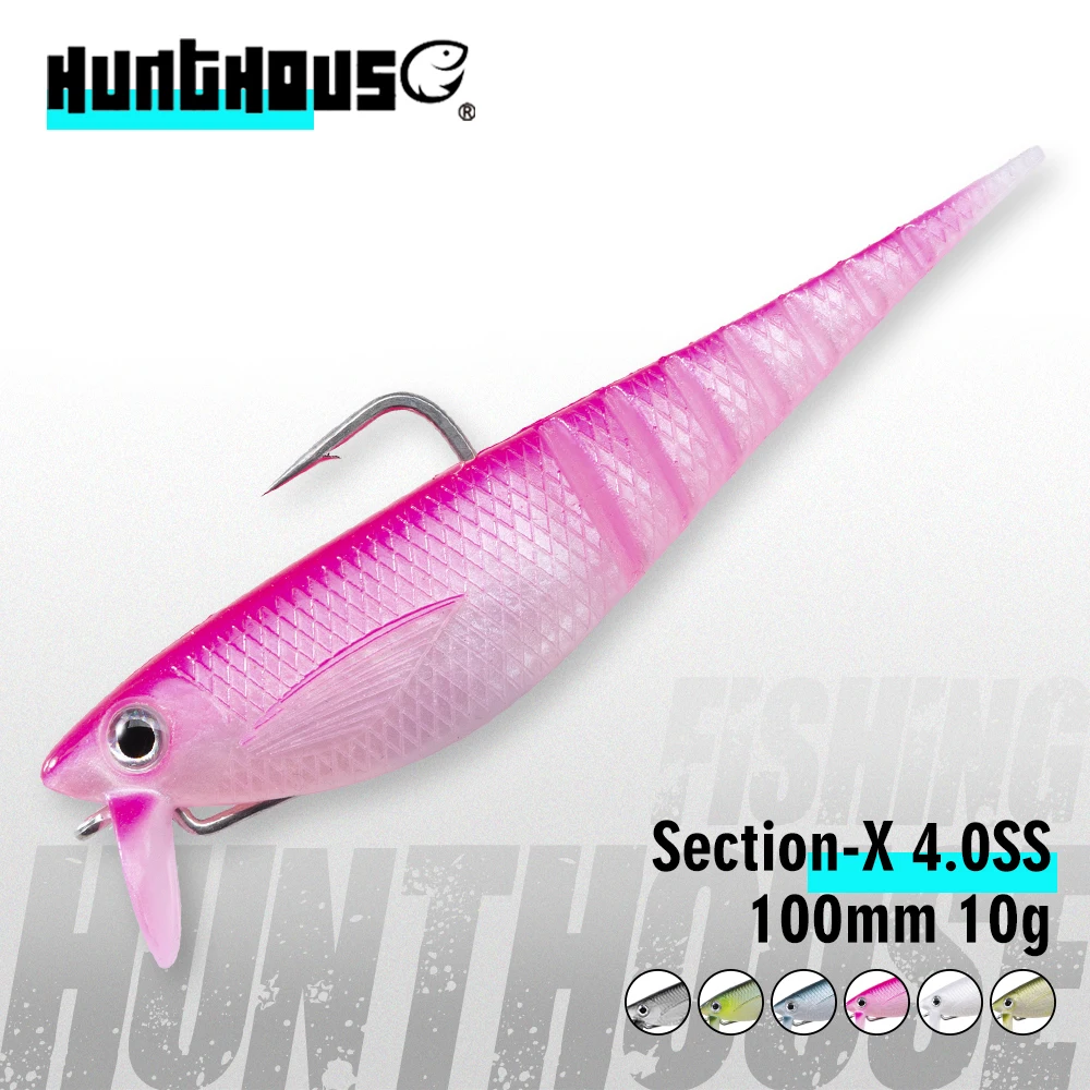 Isca de Pesca Macia Hunthouse Section-X 4.0SS 100mm 10g, Isca Biónica de Silicone PVC de Afundamento Lento, Leurre Shad para Bass LW232