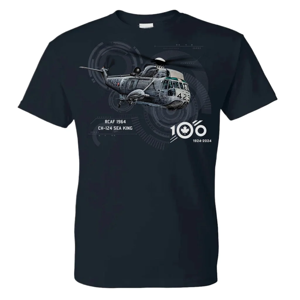 

RCAF 100 Legacy CH-124 Sea King Helicopter T-Shirt 100% Cotton O-Neck Short Sleeve Summer Casual Mens T-shirt Size S-3XL