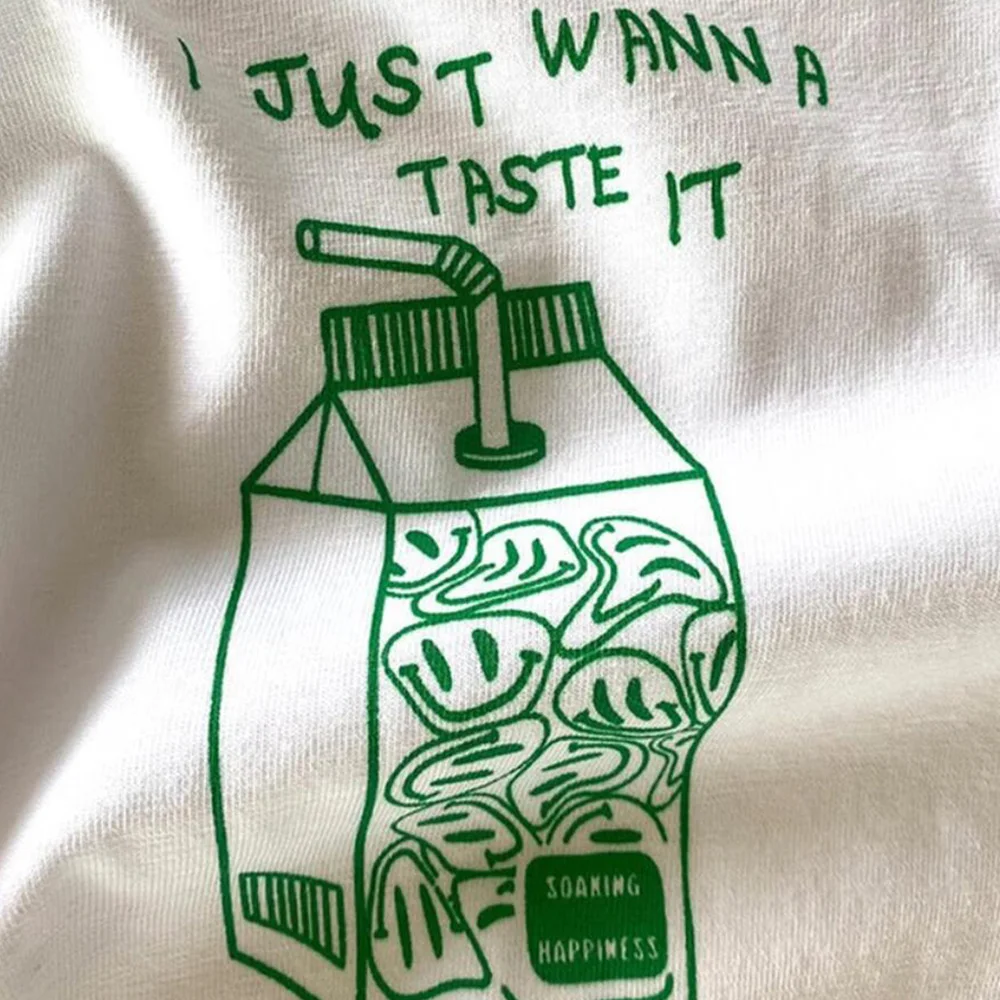 I Just Wanna Taste It Cute Pocket Printing White T Shirts Unisex Men Women Loose Cotton Tops Summer Short Sleeve Casual Tees