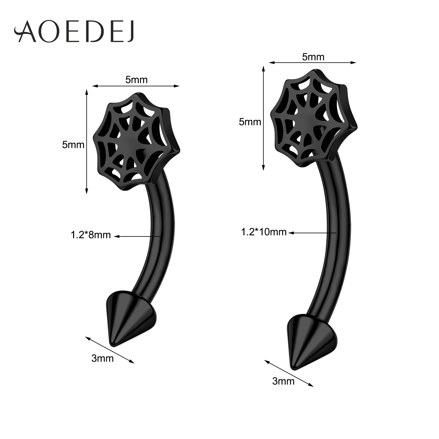 AOEDEJ 1 PC Punk Gothic Style 16G Stainless Steel Eyebrow Rings 8/10MM Curved Eyebrow Piercing Halloween Body Piercings Jewelry