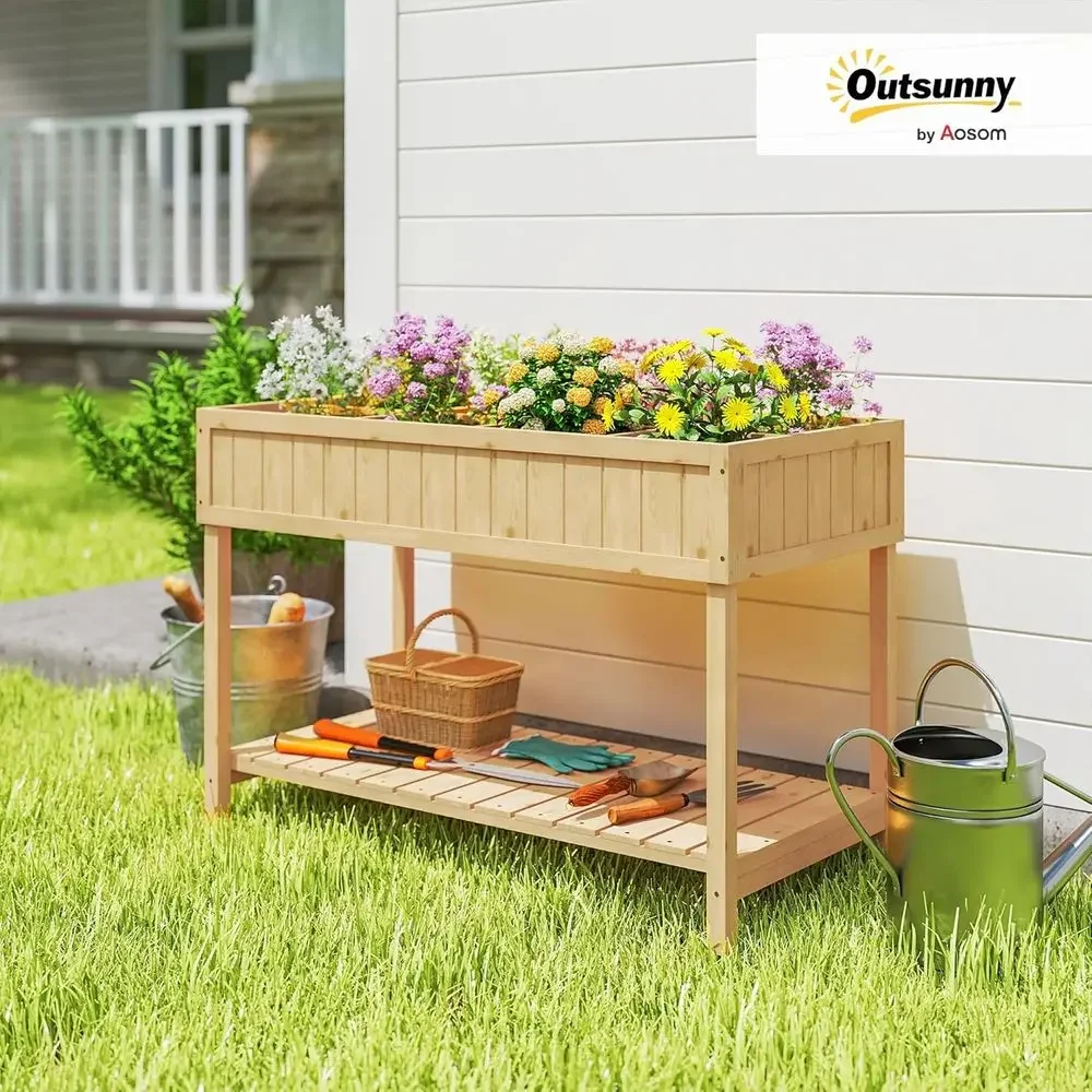 Elevated Wooden Garden Bed, 43x18x30in, 8 Compartments, Legged Planter for Herbs, Veggies, Flowers