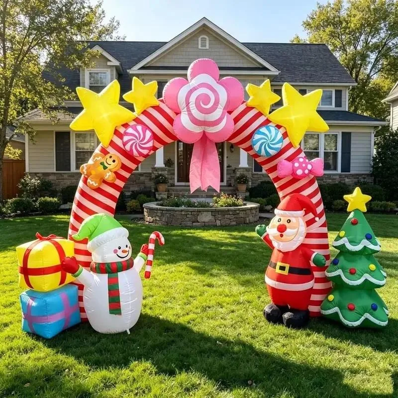 for Outdoor LED lighting Christmas inflatable candy cane arch, inflatable Santa snowman arch, suitable for courtyard holiday