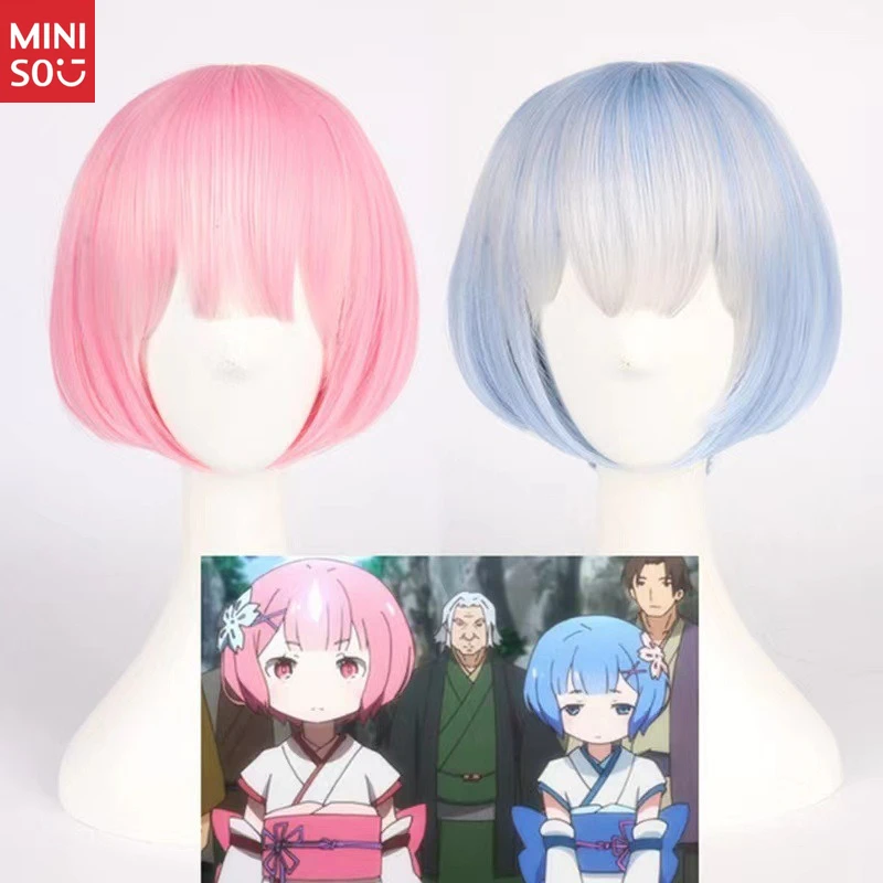 

Набор париков для косплея Miniso Re Zero Rem & Ram, розовые и синие короткие волосы для Oni Maid Twin Sisters