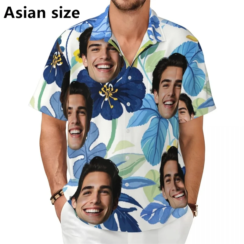 

Custom Face Hawaiian Shirt For Men Women 3D Printed Funny Personalized Vacation Shirts Summer Short Sleeves Lapel Button Shirts