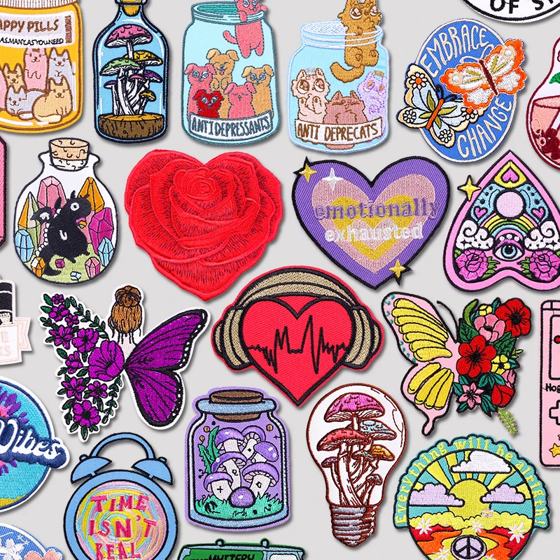 

Cartoon Heart/Butterfly Embroiderd patches For Clothing Sticker Cartoon Iron On Patches On Clothes Applique Badges For Clothes