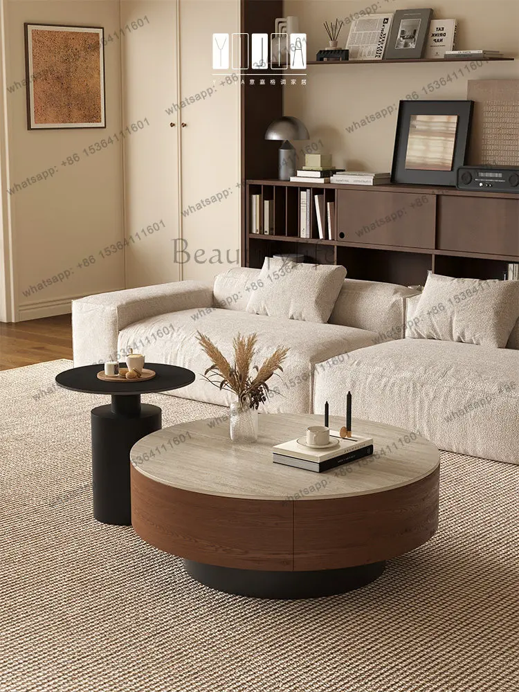 Modern simple round rock slab coffee table living room light luxury high-end coffee table combination