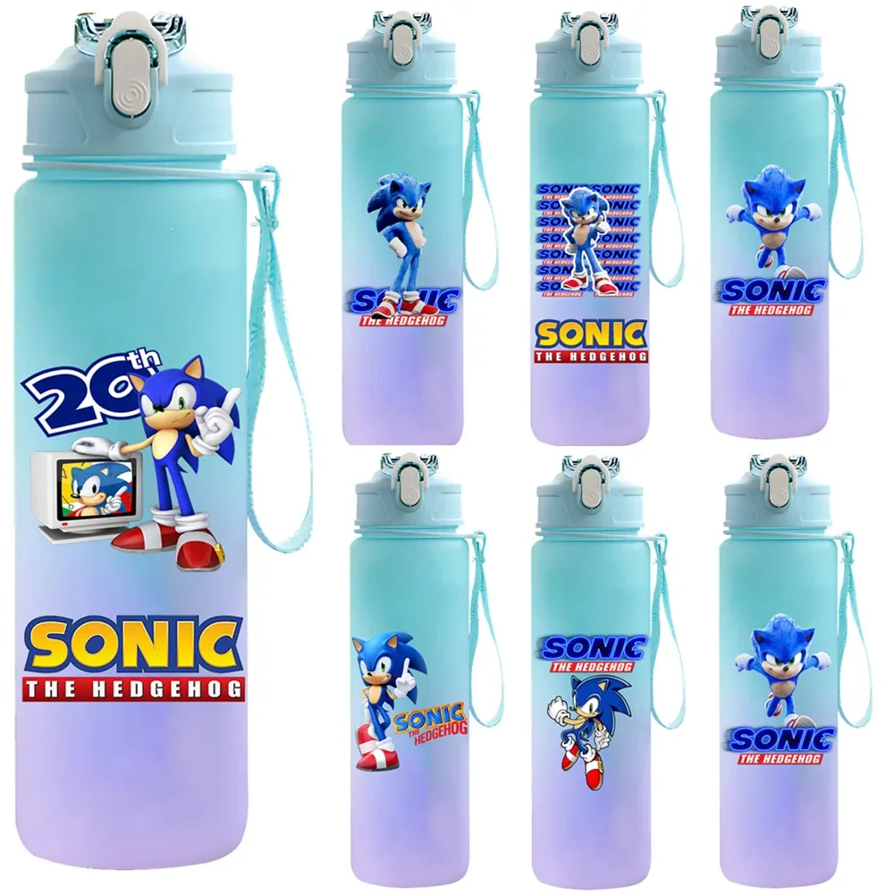 Bottiglia d'acqua con stampa Sonic The Hedgehog da 750 ml, grande capacità, potabile, portatile, per la scuola domestica, per sport all'aria aperta, tazza d'acqua, regalo per bambini