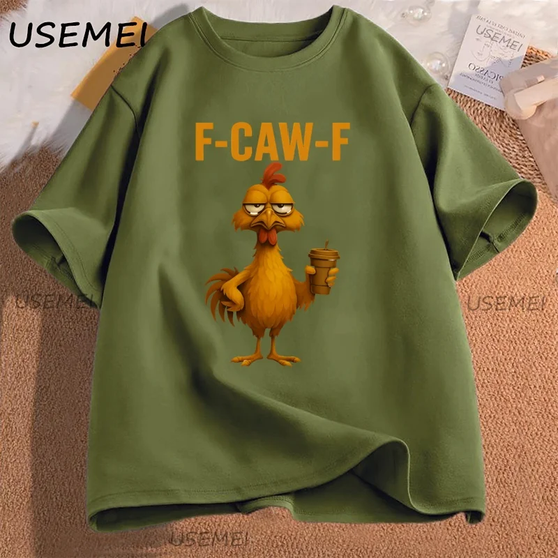 Funny Rooster T-Shirt Men F-CAW-F Chicken Humor Tee Silly Farm Animal Graphic Top Cotton Short Sleeve Round Neck Tshirts Tops