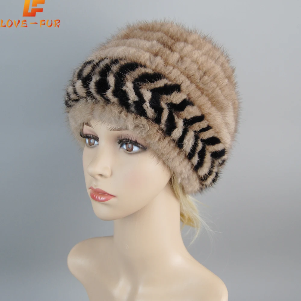 Hot Sale Russia Winter Women Real Mink Fur Hat Good Elastic Real Mink Fur Caps Lady 100% Natural Warm Knitted Real Mink Fur Cap