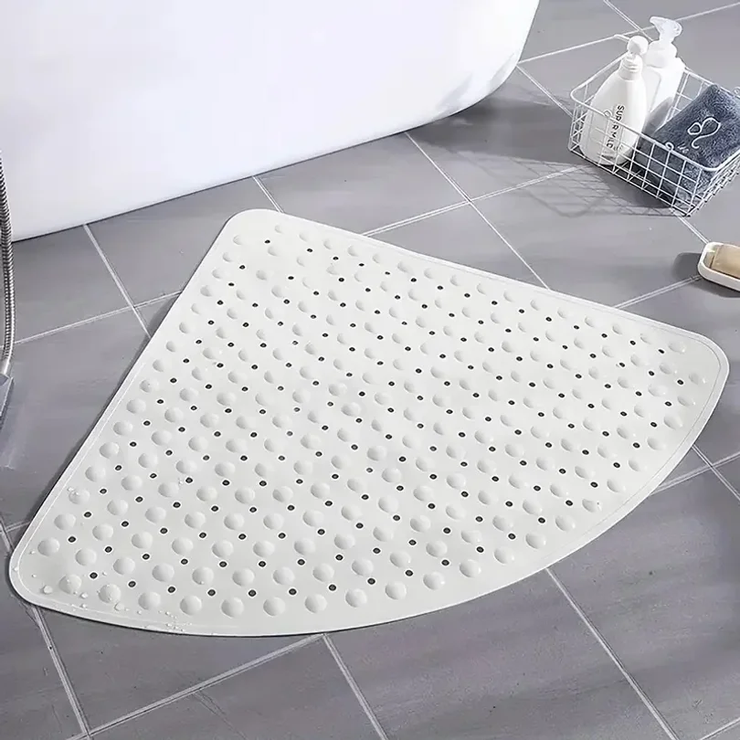 

1pc Non-Slip Corner Bath Mat with Suction Cups & Drain Holes, 21x21in, PVC Shower Mat Bathtub Mat Machine Washable Floor Mat