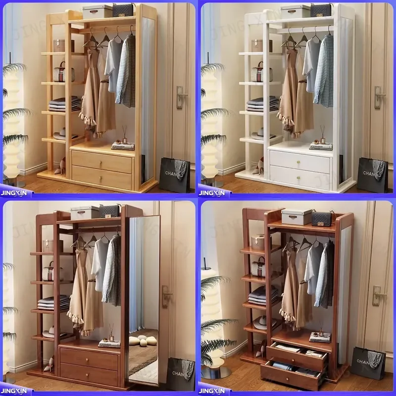 Custom for Solid Wood Full Length Mirror Floor Standing Bedroom Living Room Coat Rack with Storage Shelf Multi Functional