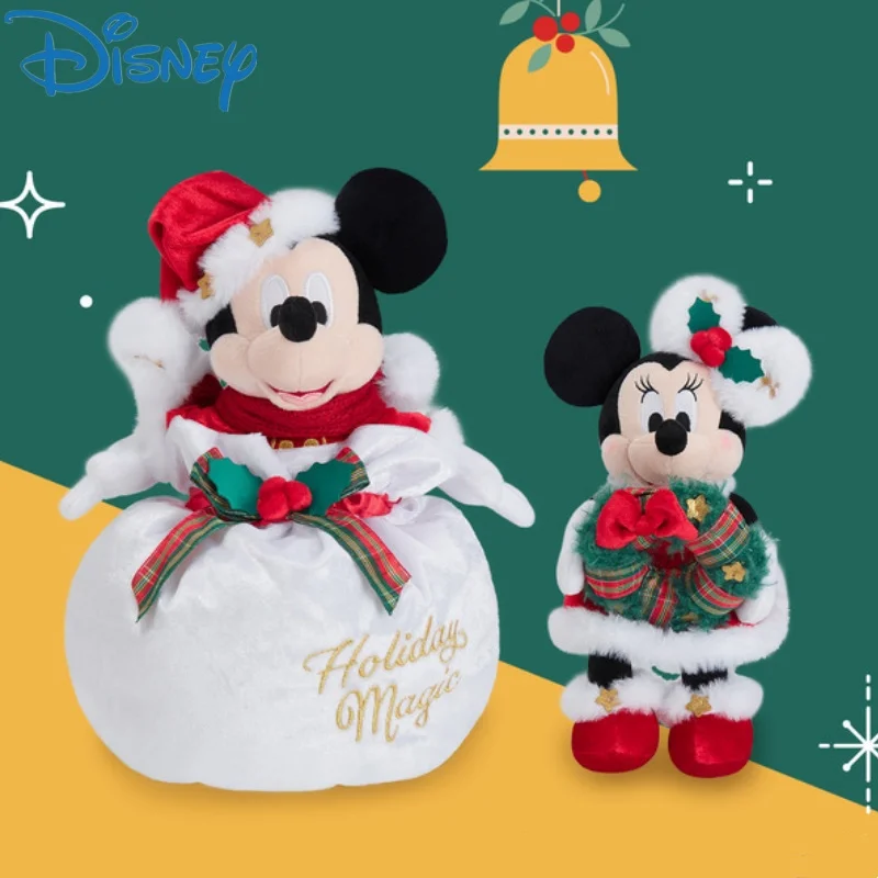 

2025 Disney Christmas Series Gift Mickey Minnie Soft Plush Doll Official Genuine Holiday Dress Up Decoration Cartoon Stuffed Toy