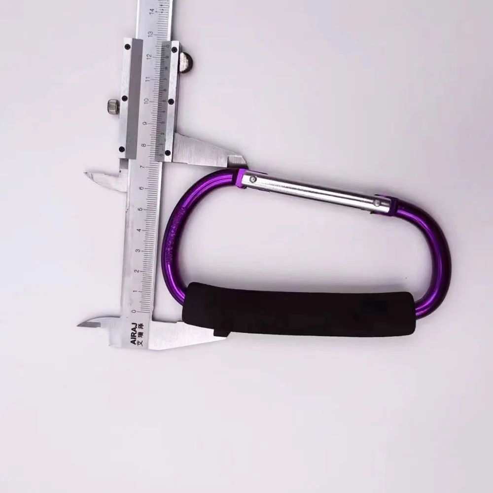 2Pcs Multifunction Baby Stroller Hook D-Ring Sponge Handle Carriage Hanger Aluminum Alloy Soft Grip Mountaineering Buckle