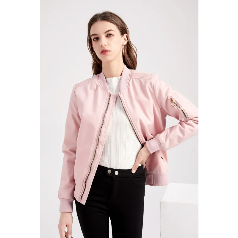 

Fashion Women Jackets Pink Casual Thin Cotton Autumn Winter Black Coat Pocket Zipper Stand Collar Straight Long Sleeves Clothing